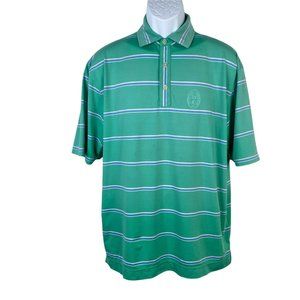 Footjoy FJ Regular Fit Men Large Green Striped Short Sleeve Golf Polo Shirt Logo